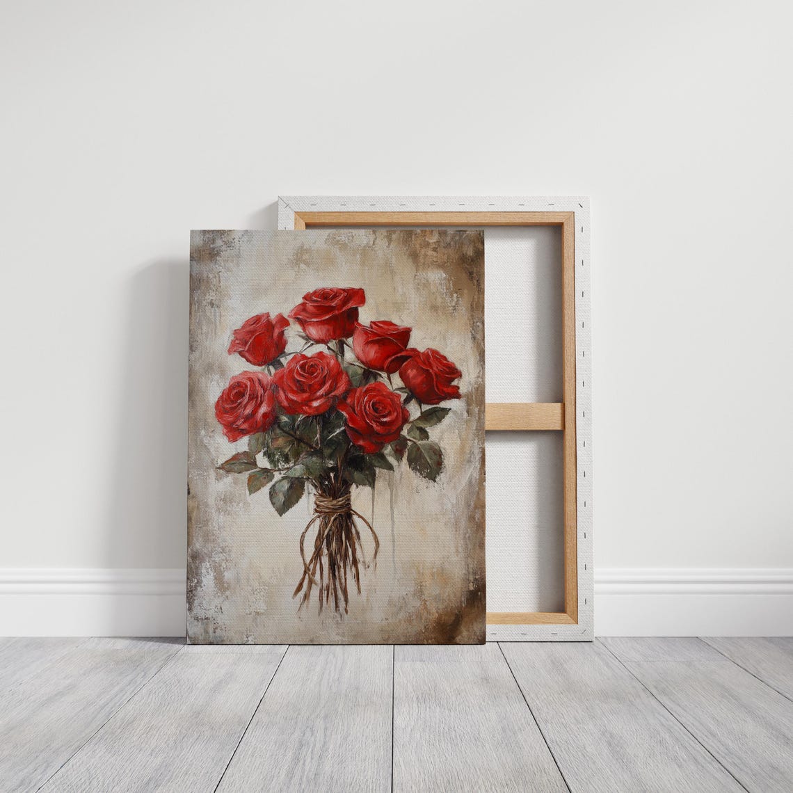 Red Rose Bouquet Tied With Twine Rustic Vintage Floral Art Print - Image 3