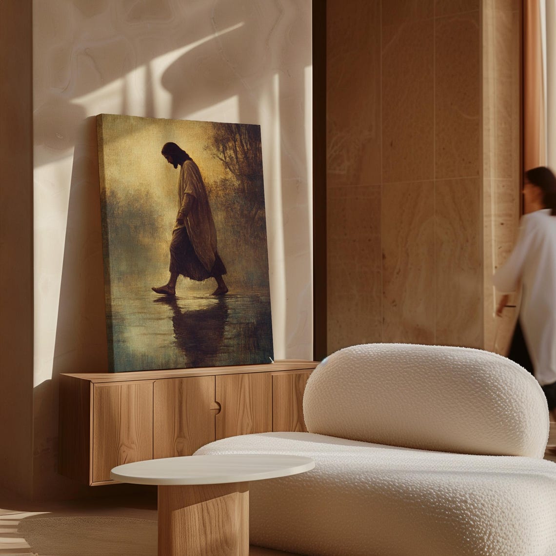 Jesus Walking on Water in Soft Misty Sepia Toned Light Poster - Image 7