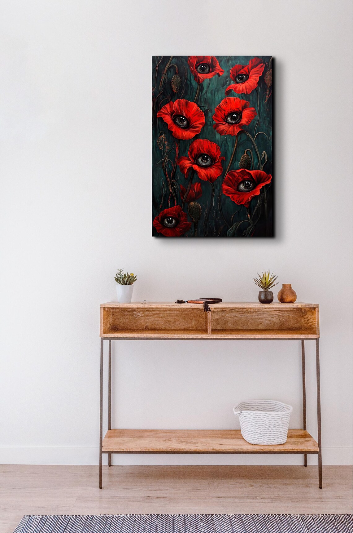 Red Poppies With Watchful Eyes Surreal Dark Floral Art Poster - Image 5