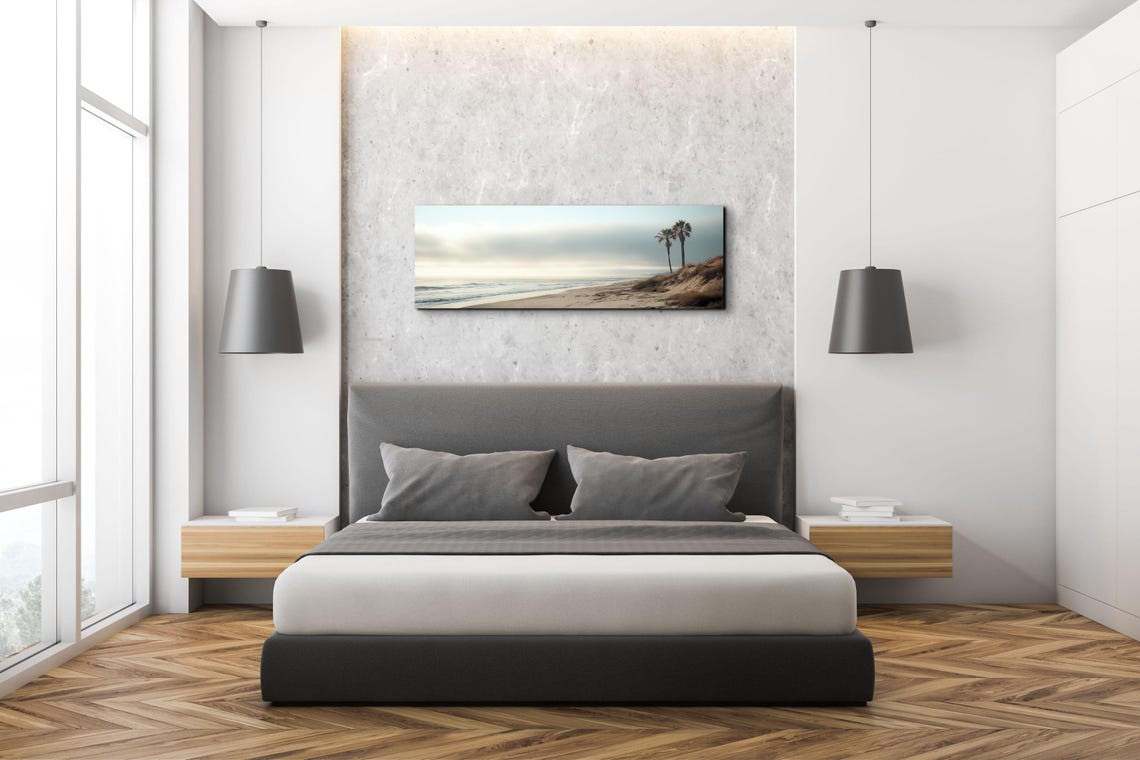Moody Beach Palm Trees On Dunes Soft Gray Morning Scene Poster - Image 5