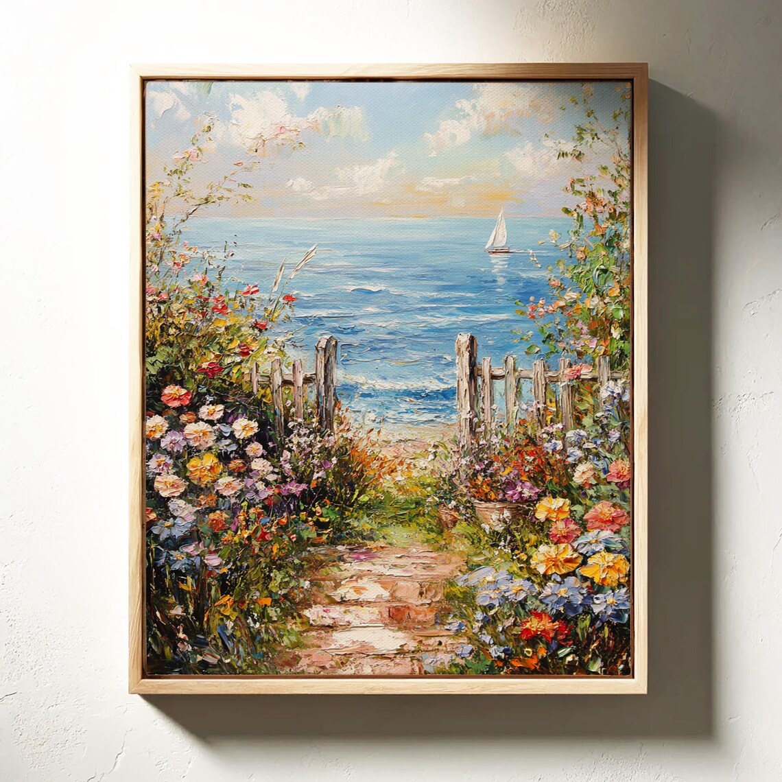 Seaside Garden Path - Vintage Floral Coastal Landscape - Image 3