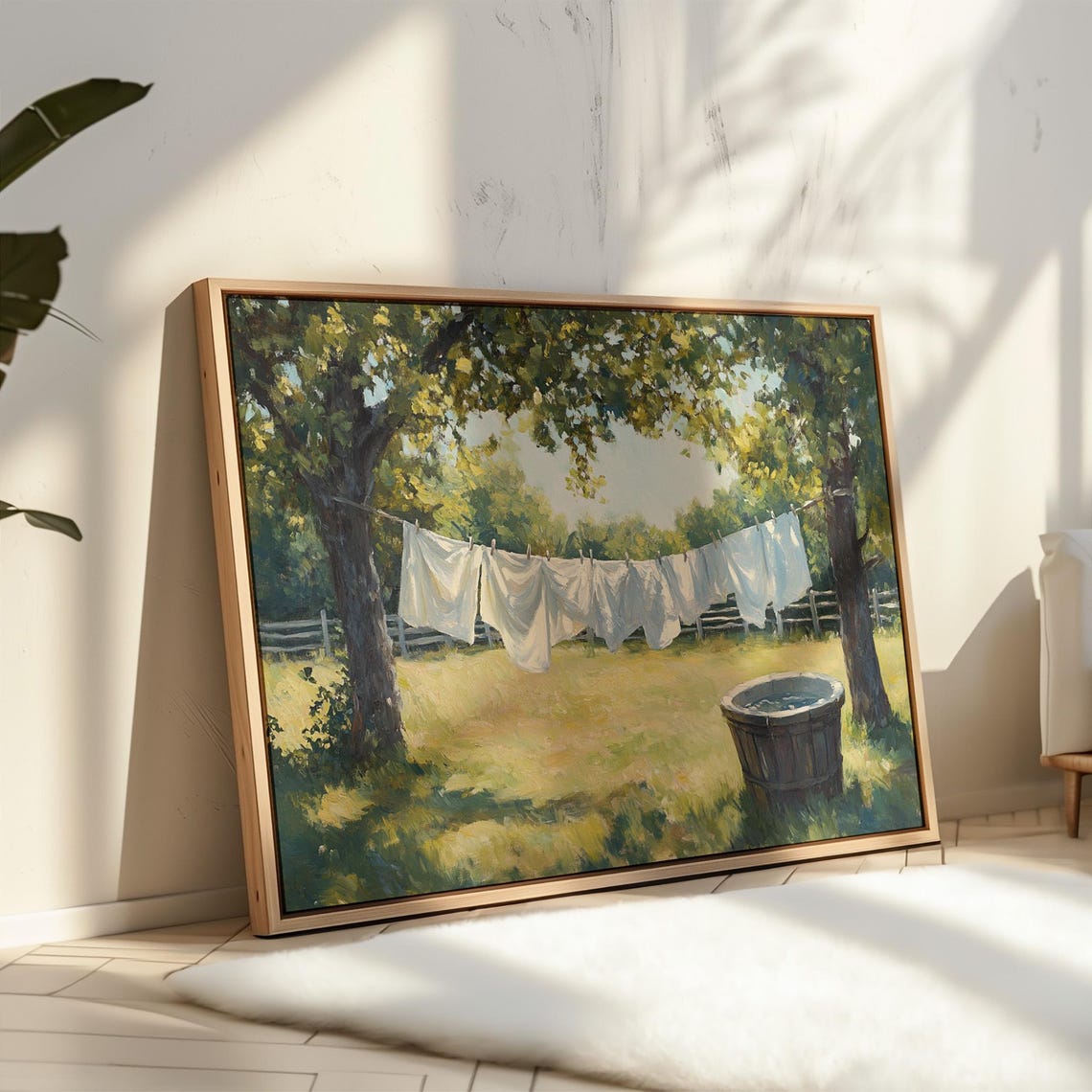Country Clothesline Vintage Oil Painting, Art Print - Image 5