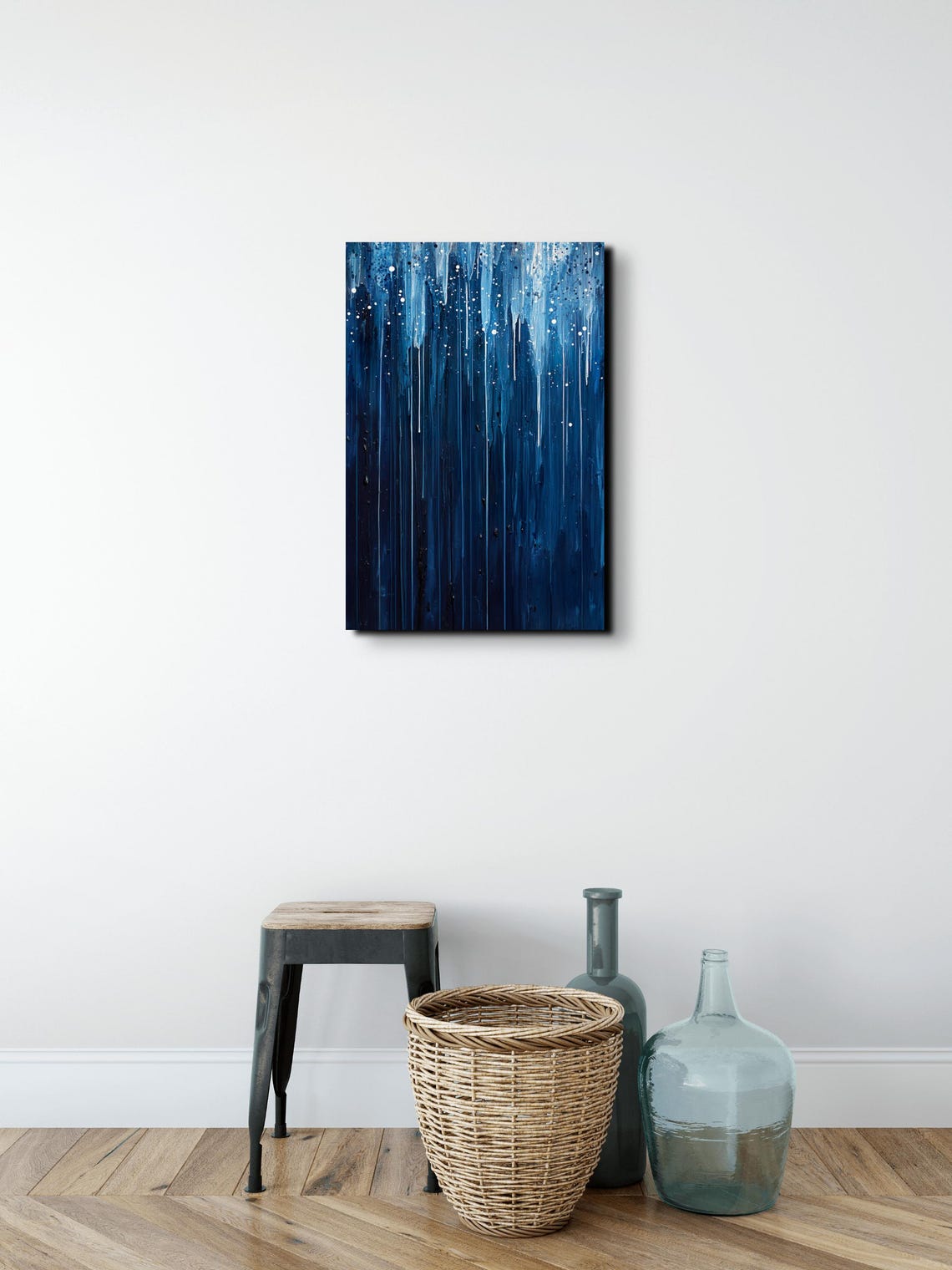 Deep Blue Rainy Night Abstract Drip Painting Serene Art Poster - Image 3