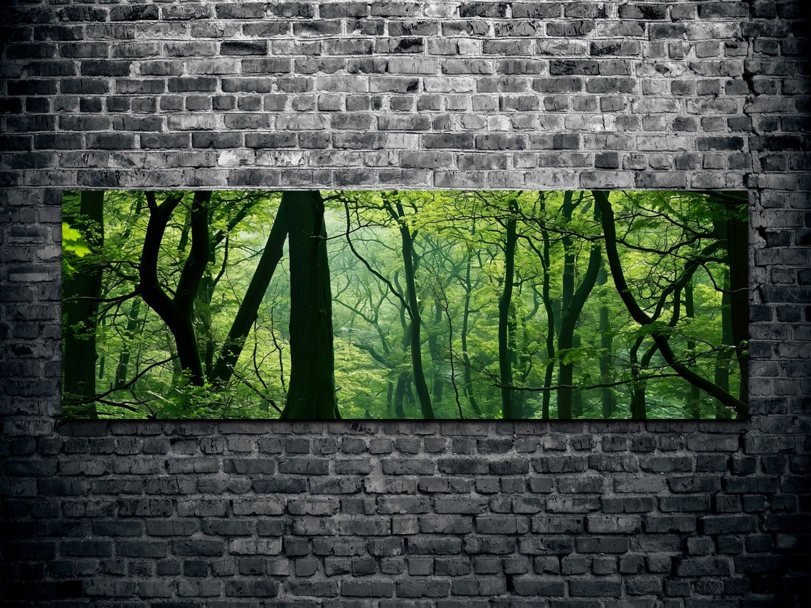 Lush Green Deep Forest With Sunlight Large Print Path In Magical Secret Woods Home Decor Calming Home Decor Panoramic - Image 6