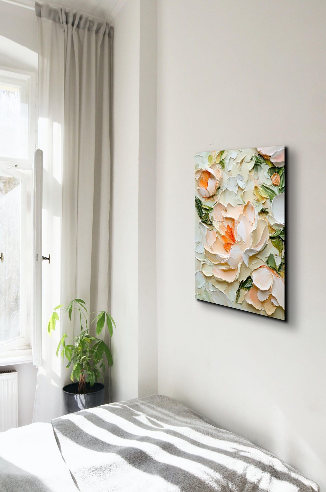 Cream Blush Delicate Peony Blooms Impasto Floral Vertical Art Poster - Image 4