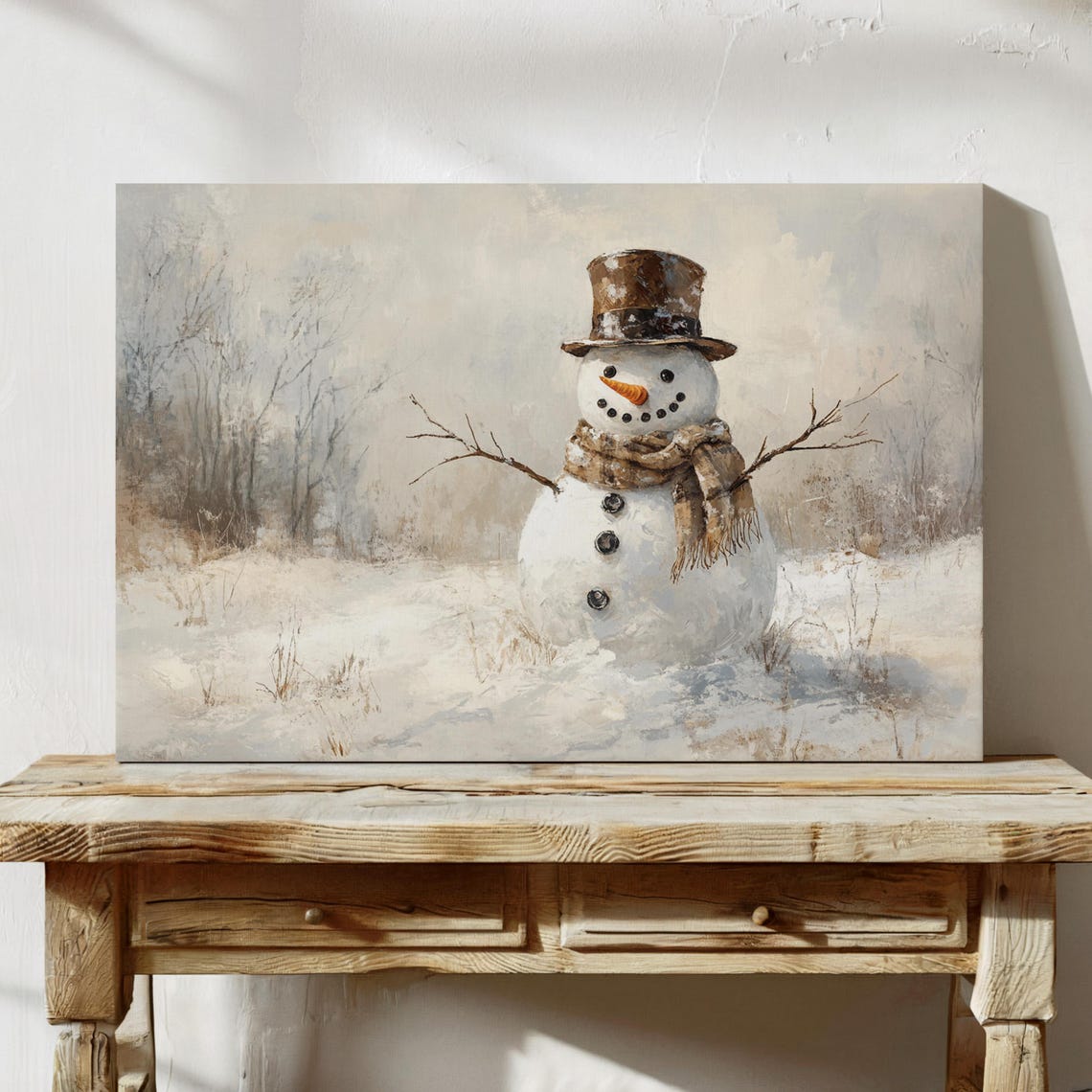 Classic Snowman With Top Hat And Scarf In Snowy Winter Scene Wall Art - Image 7