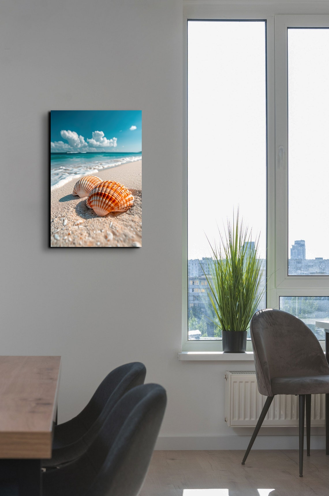 Orange Seashells on a Sandy Beach with Turquoise Water Poster - Image 3