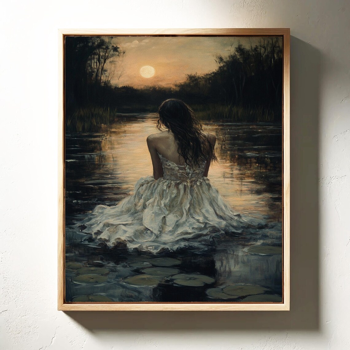 Ethereal Woman by Moonlit Lake, Vintage Art Print - Image 2