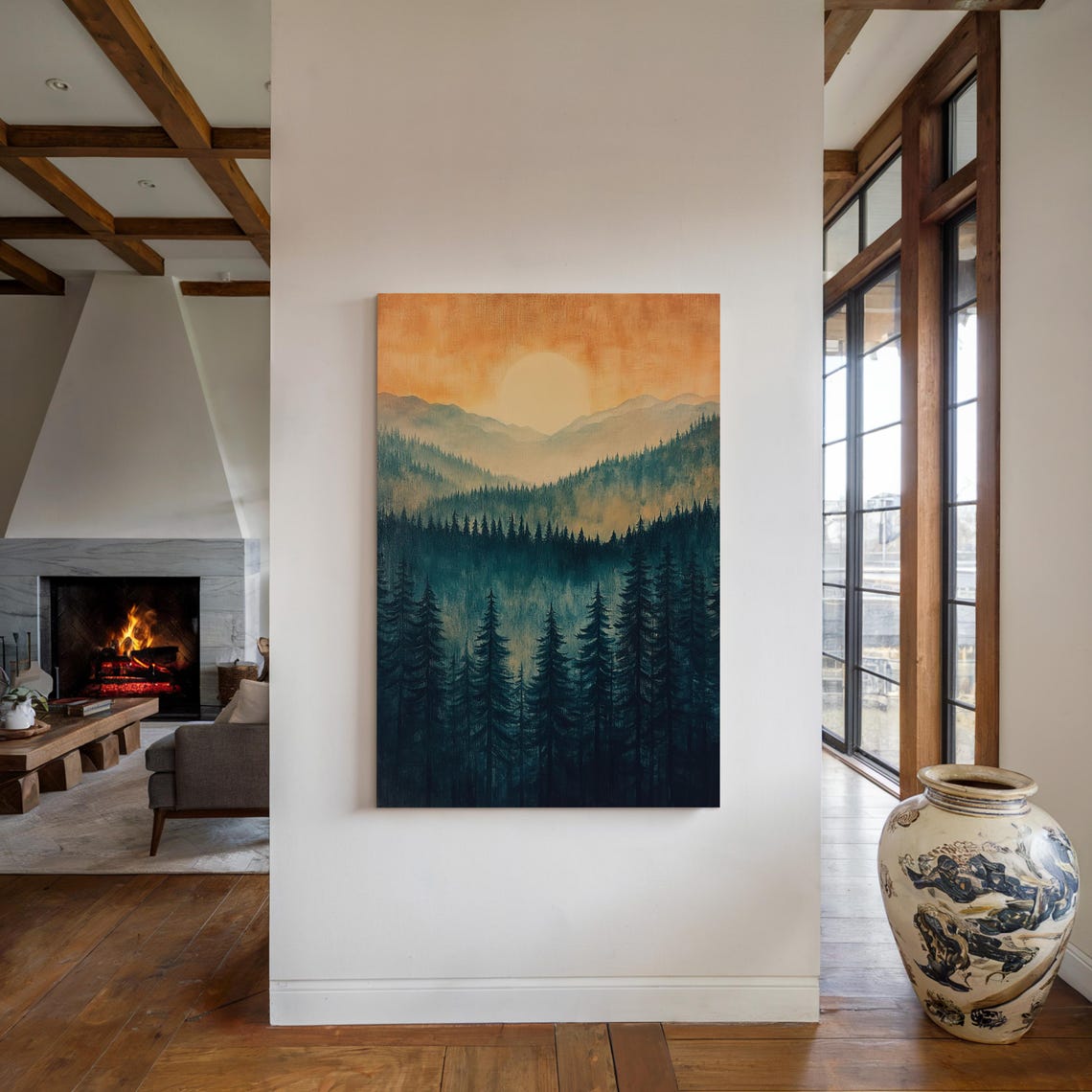 Sunrise Over Pine Forest Mountain Layers Landscape Art Poster - Image 7