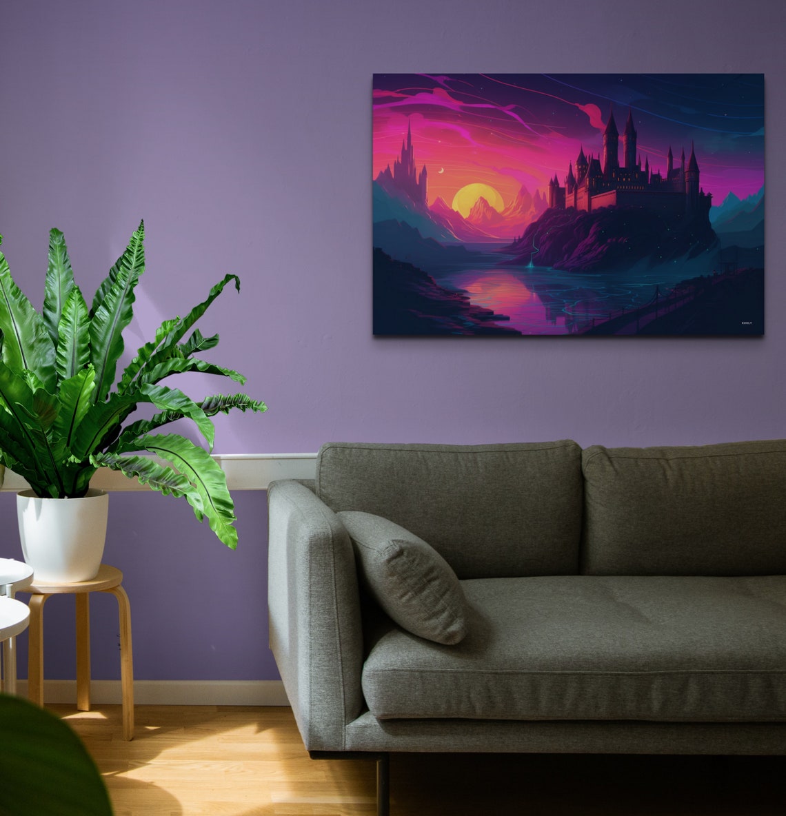 Mystic Fantasy Castle Sunset Lake Neon Pink Dream Sky Art Poster - Image 5