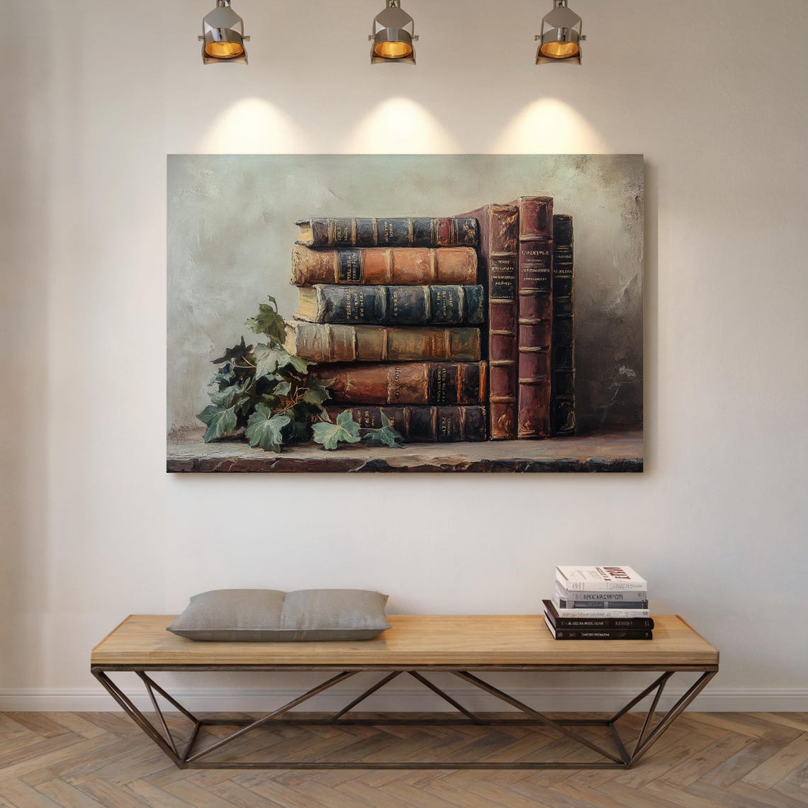 Antique Books Stack With Ivy Rustic Library Still Life Poster - Image 3
