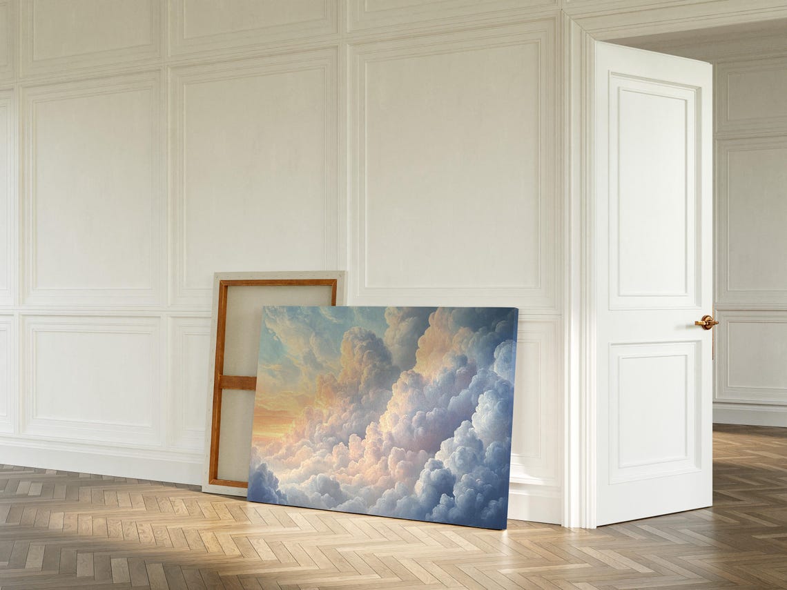 Dreamy Pastel Sunrise Clouds Ethereal Sky Oil Painting Poster - Image 4
