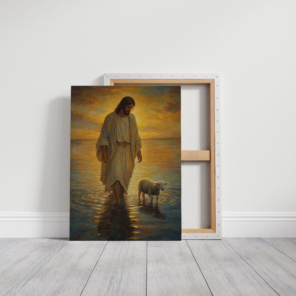 Jesus Walking on Water With Lamb Golden Sunset Christian Art Print - Image 5