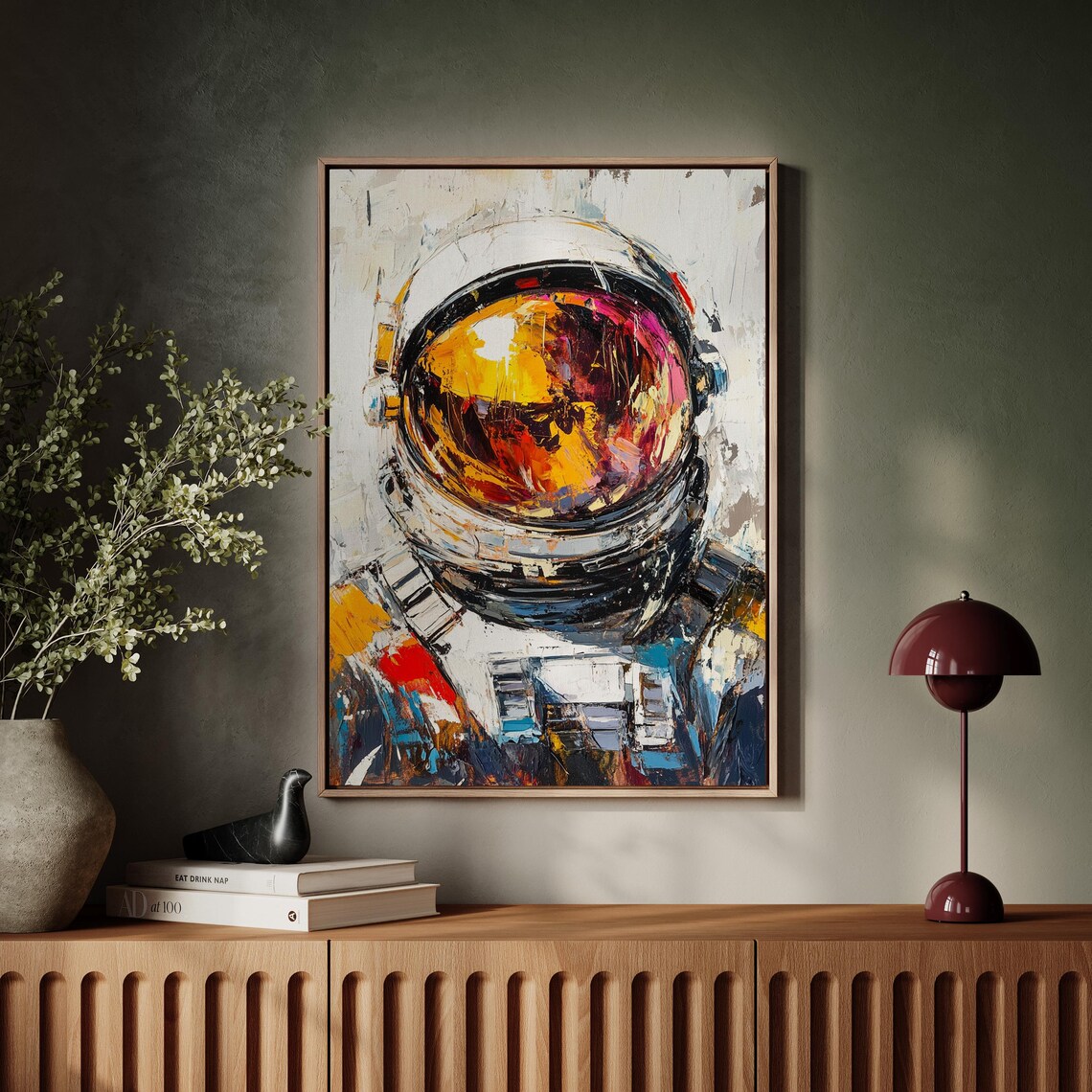 Abstract Astronaut Helmet Painting with Bold Brushstrokes Cosmic Art Poster - Image 5