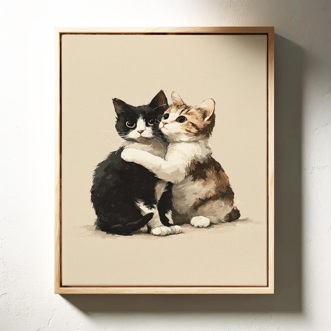Two Kittens Hugging in a Sweet and Tender Watercolor Portrait Poster