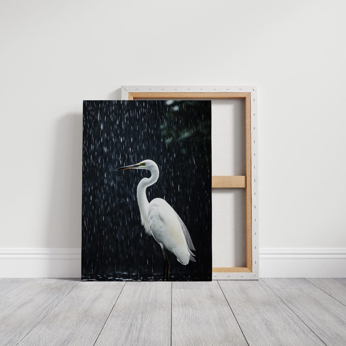 White Egret Standing in Rain Dramatic Dark Wildlife Portrait Poster - Image 3