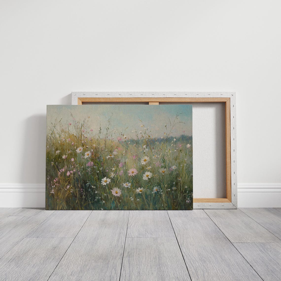 Wildflower Meadow With Daisies And Cosmos Soft Light Field Wall Art - Image 3