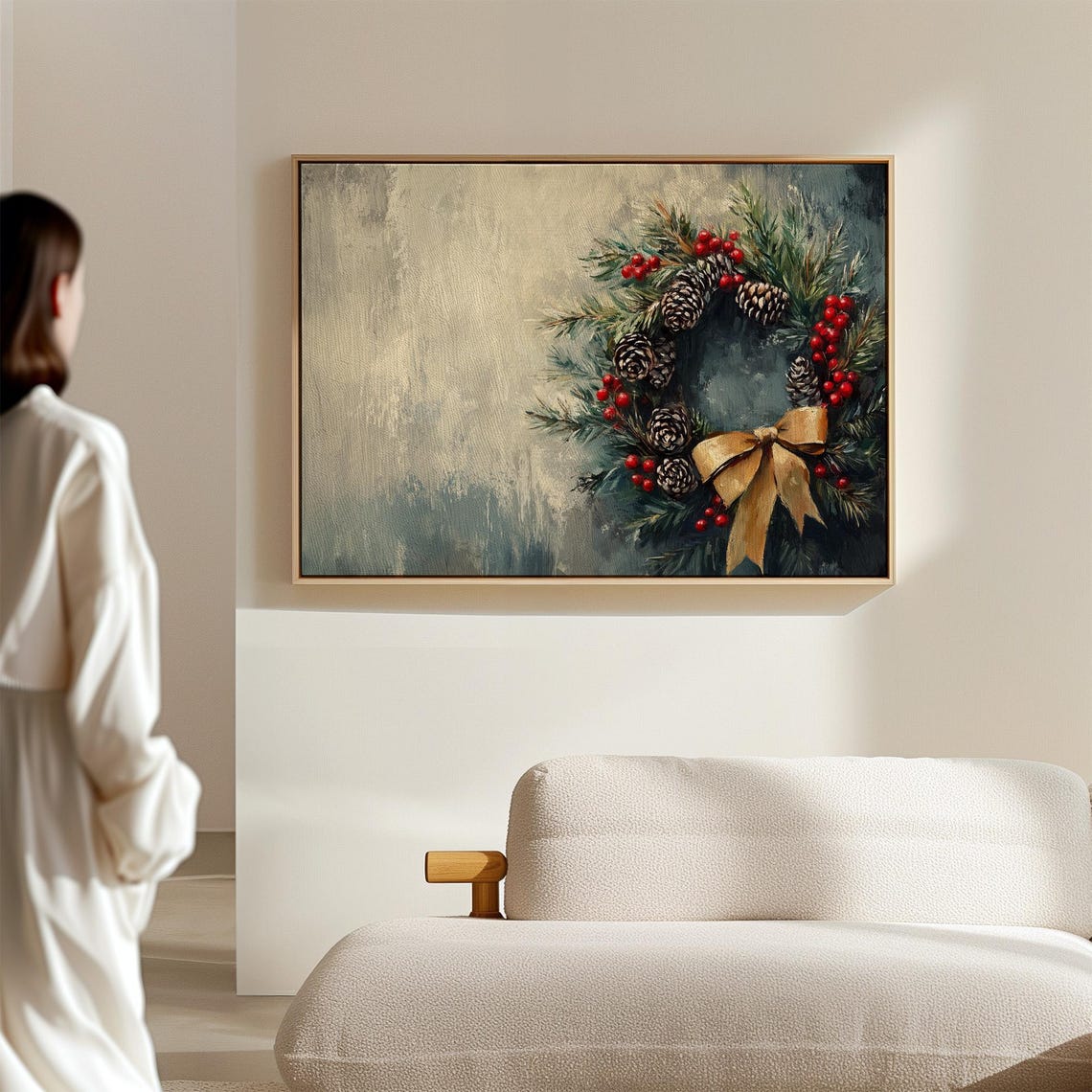 Festive Christmas Wreath With Pinecones Berries And Gold Bow Poster - Image 7