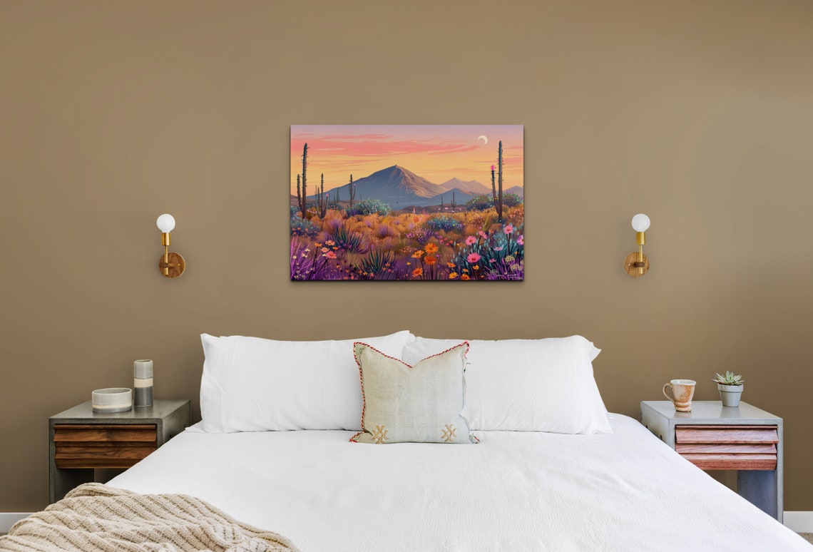 Desert Mountain Sunset Wildflower Meadow Warm Landscape Poster - Image 7
