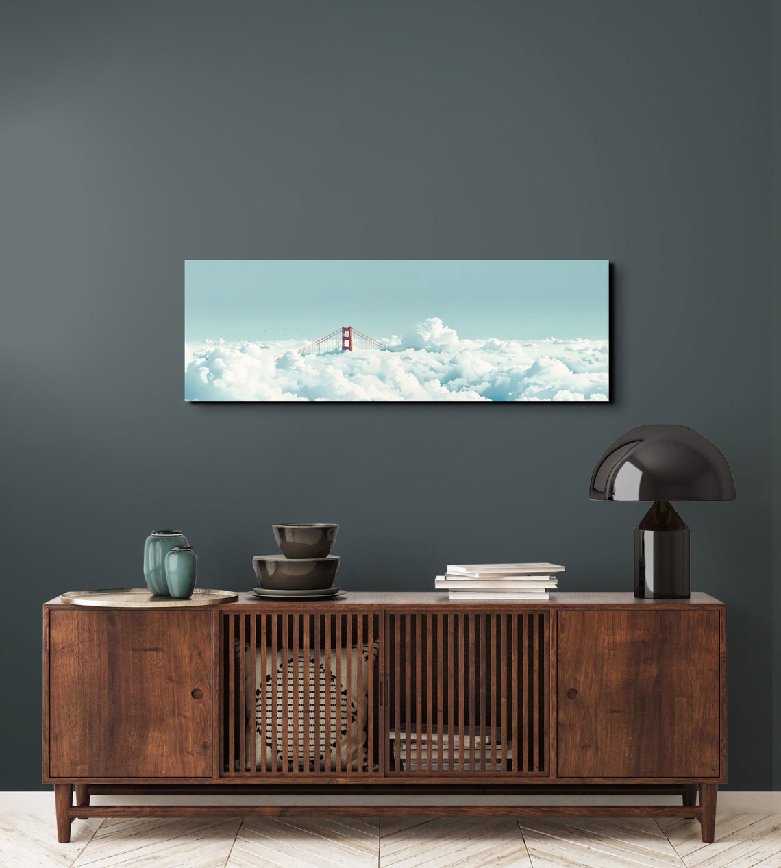 Golden Gate Bridge Tower Rising Above Dense White Clouds Poster - Image 5