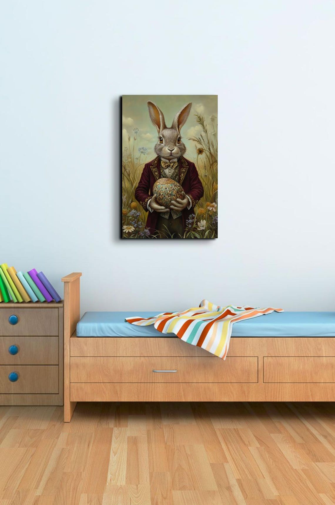 Victorian Rabbit In Burgundy Coat Holding Ornate Easter Egg Poster - Image 3