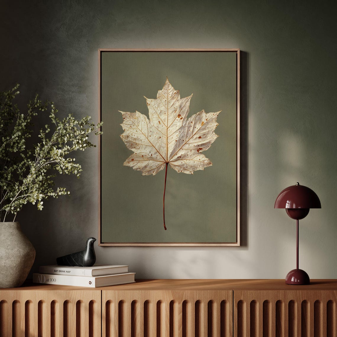 Autumn Maple Leaf Pressed Botanical Green Minimalist Nature Poster