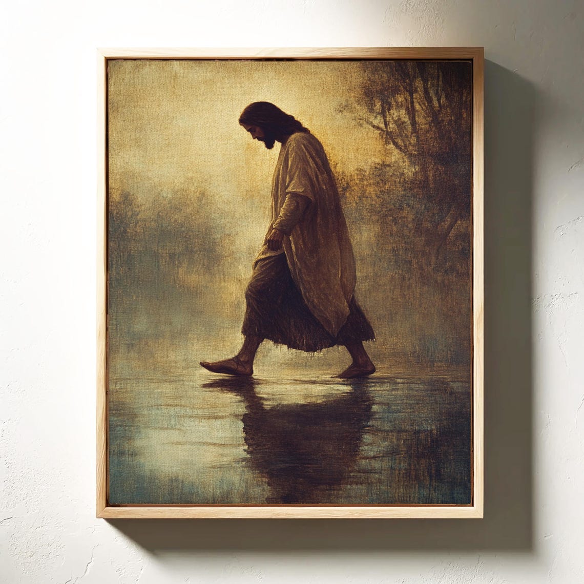 Jesus Walking on Water in Soft Misty Sepia Toned Light Poster