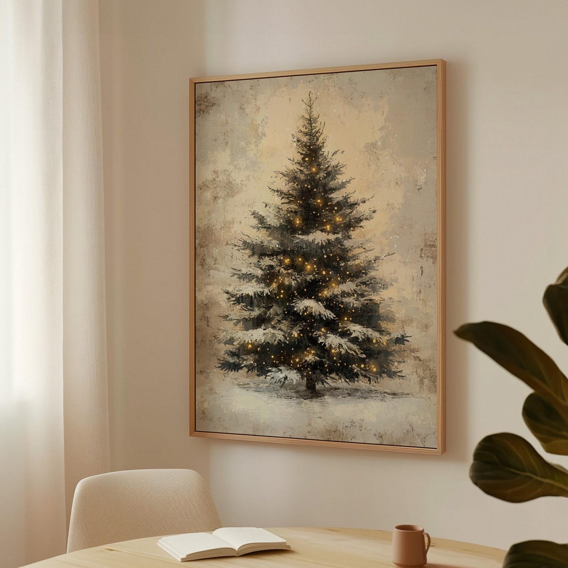Snowy Christmas Tree Warm Lights Vintage Holiday Decor Poster - Image 3