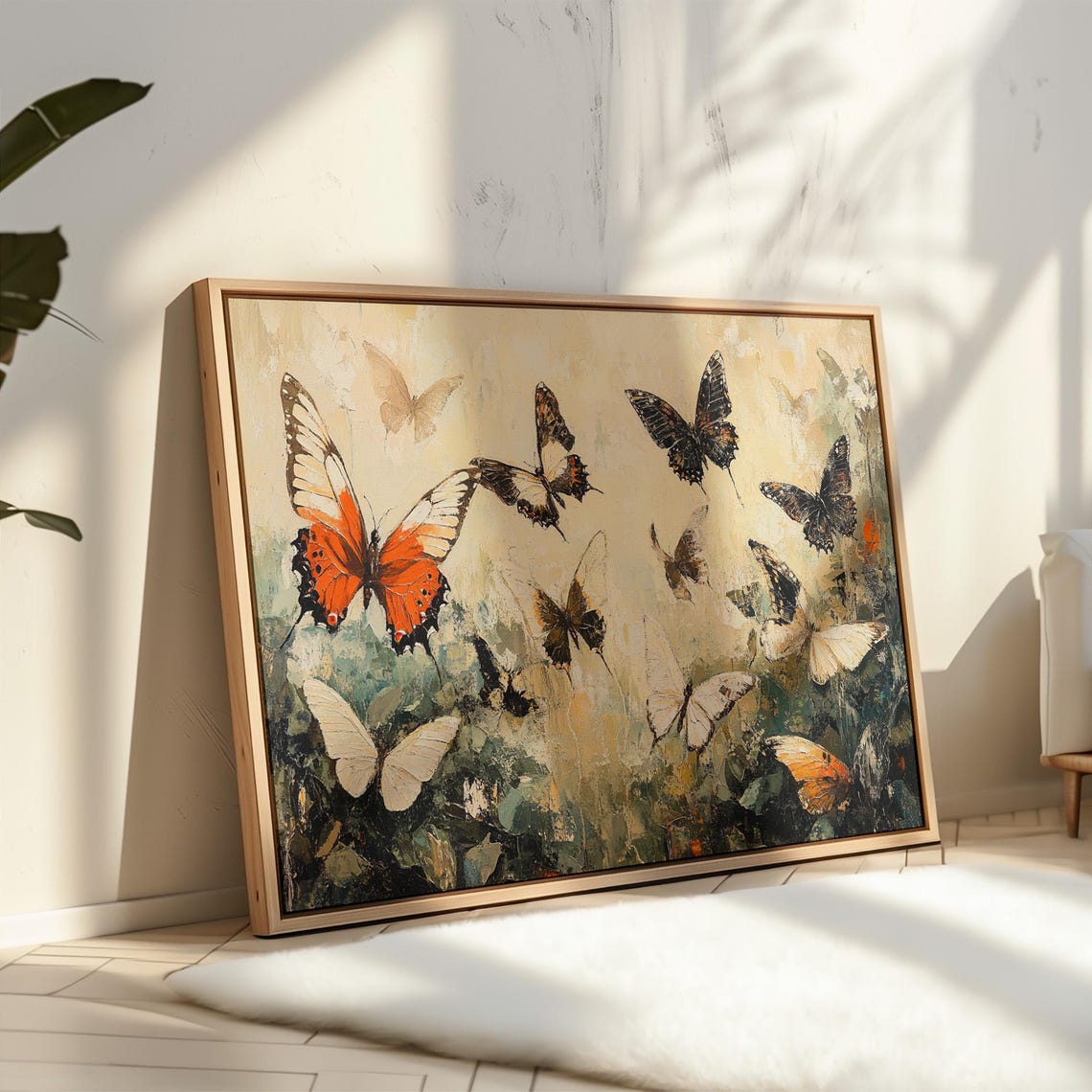 Butterflies in Flight Textured Oil Painting Orange Nature Poster - Image 4