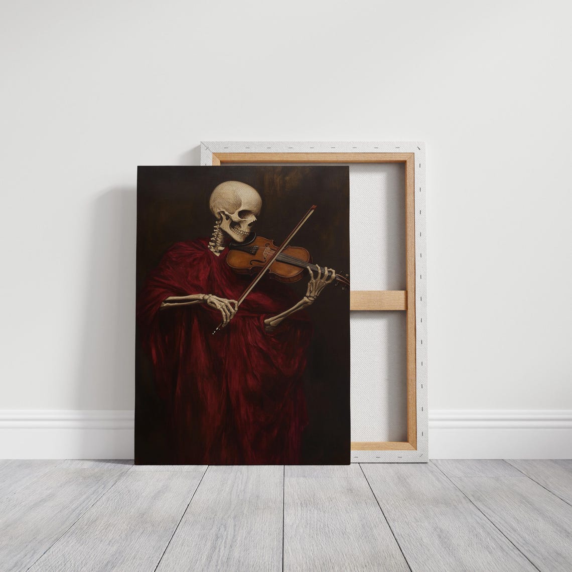 Skeleton Violinist In Red Robe Dark Gothic Classical Art Poster - Image 3