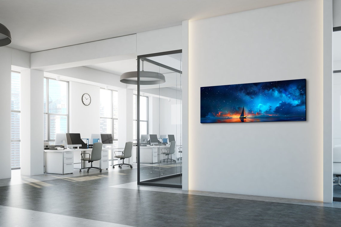 Starry Night Sailboat on Glowing Ocean Sunset Panoramic Poster - Image 7
