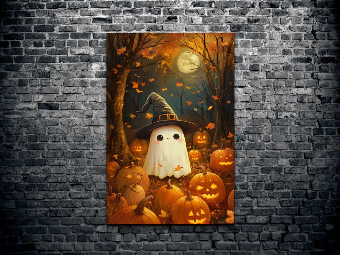 The Original Victorian Cute Ghost Ready To Hang Wall Art Print Halloween Wall Art Spooky Season Art - Image 2