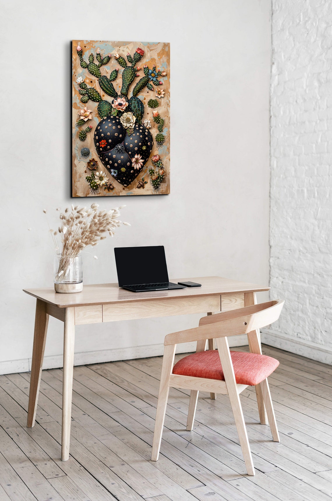 Heart Shaped Cactus With Blooming Flowers Southwestern Poster - Image 4