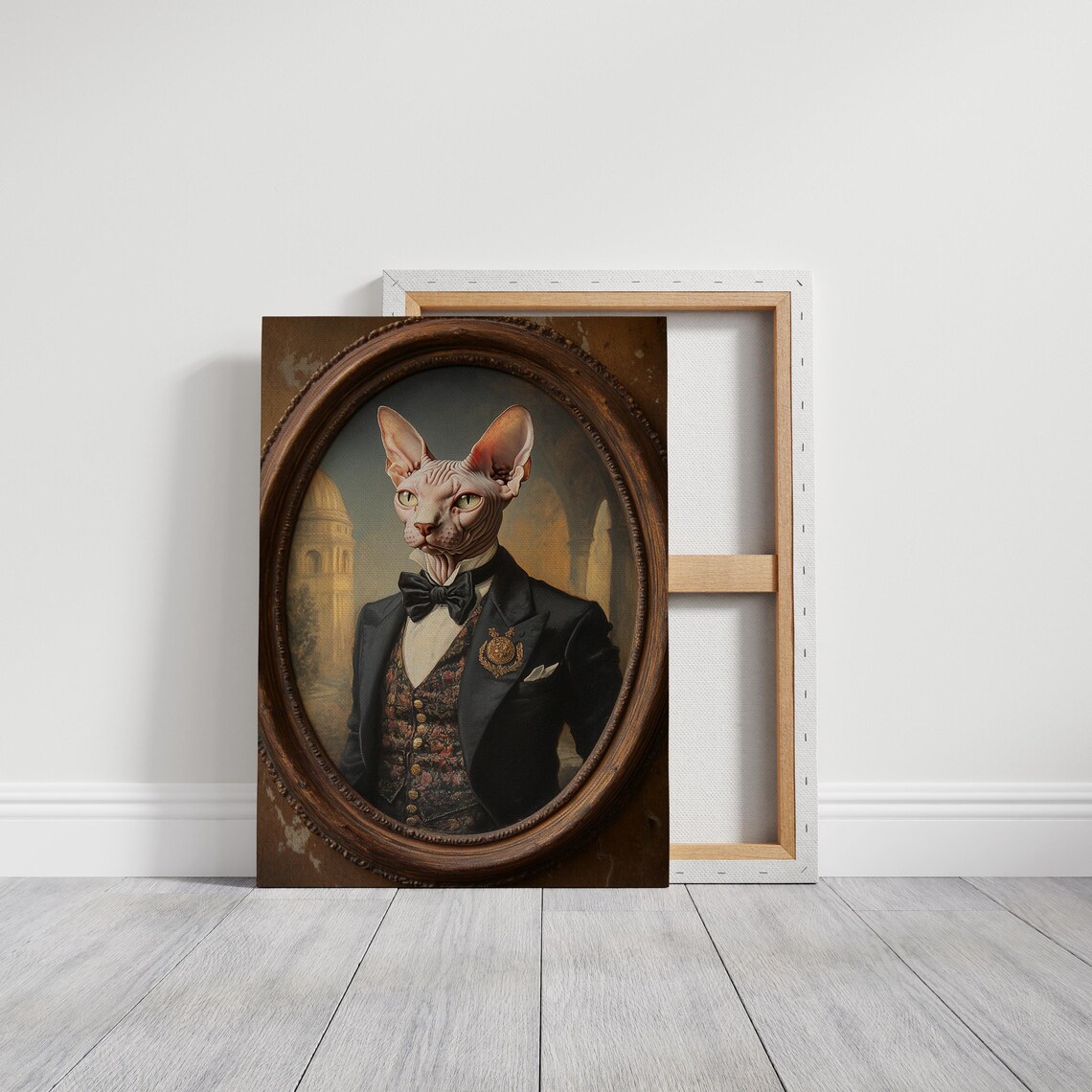 Regal Sphynx Cat Portrait Tuxedo Bow Tie Vintage Whimsical Feline Art Poster - Image 3