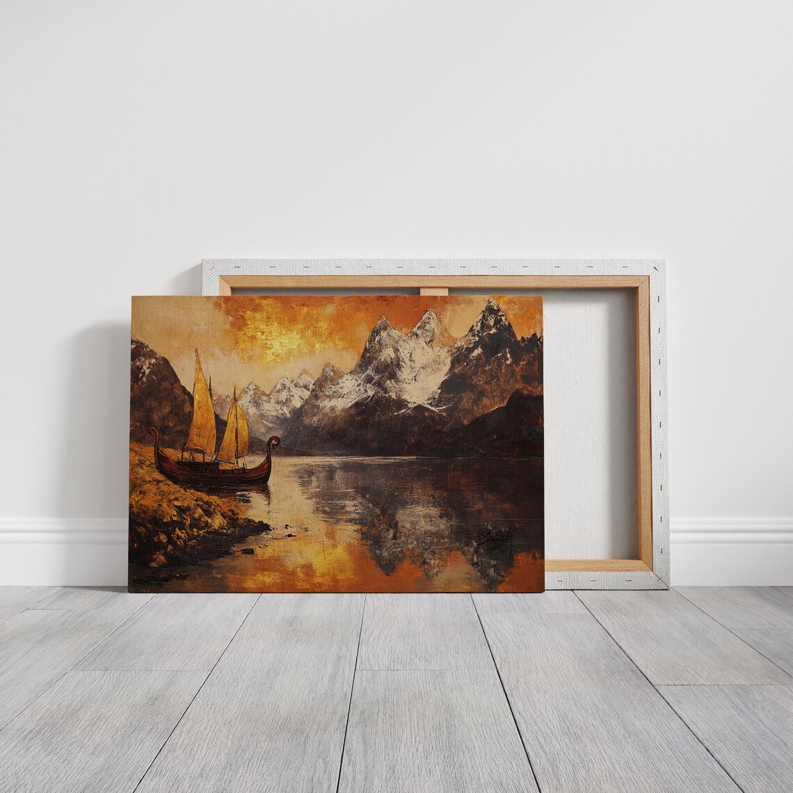 Golden Viking Longship, Scenic Mountain Lake Poster - Image 4