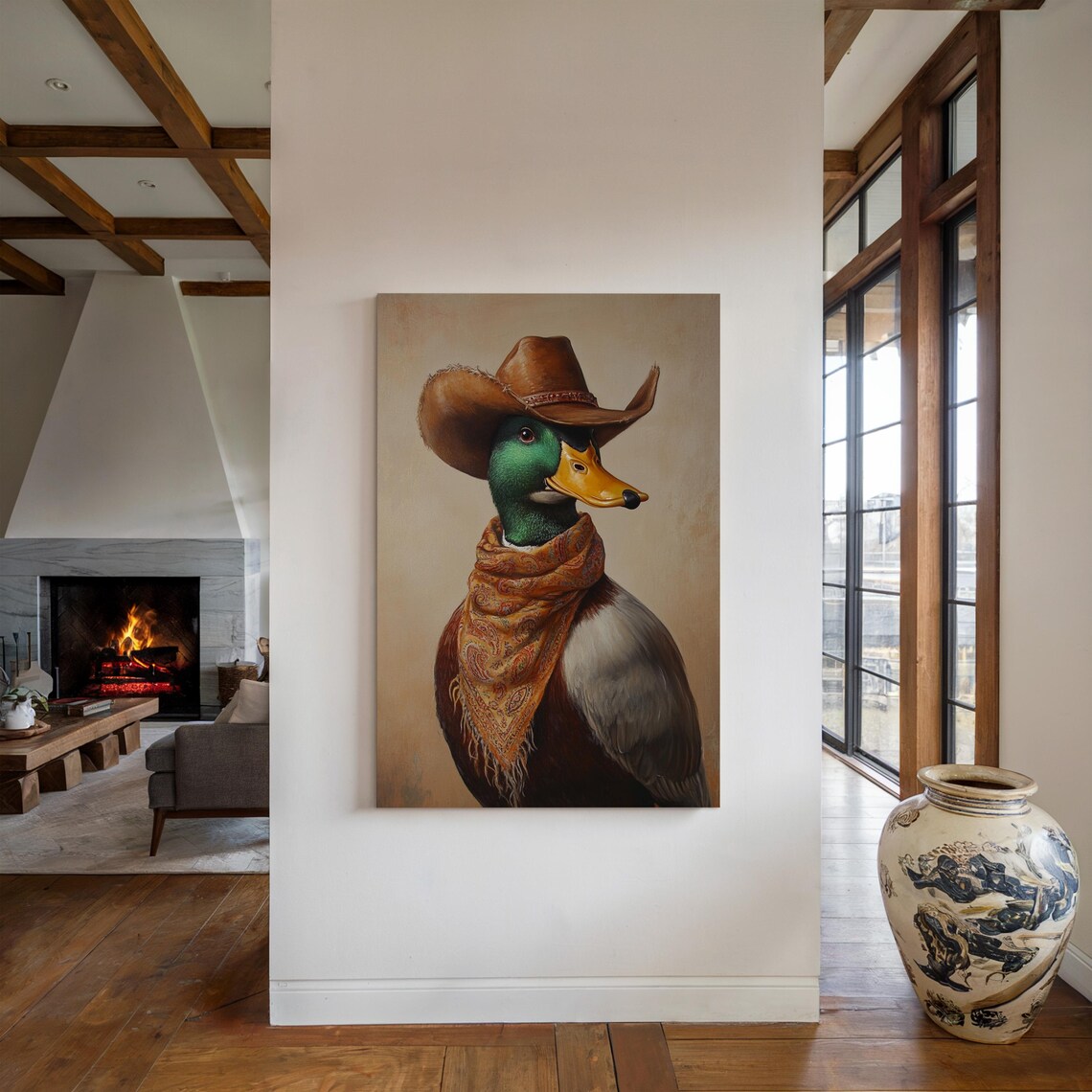 Mallard Duck Cowboy Hat Green Room Western Bird Portrait Poster - Image 3