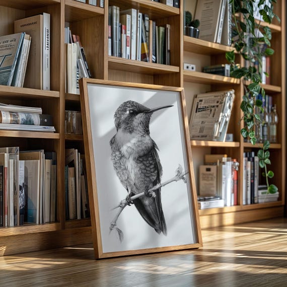 Hummingbird Ink Drawing Wall Art Black And White Bird Illustration Canvas Minimalist Nature Sketch Print For Lovers Home Decor