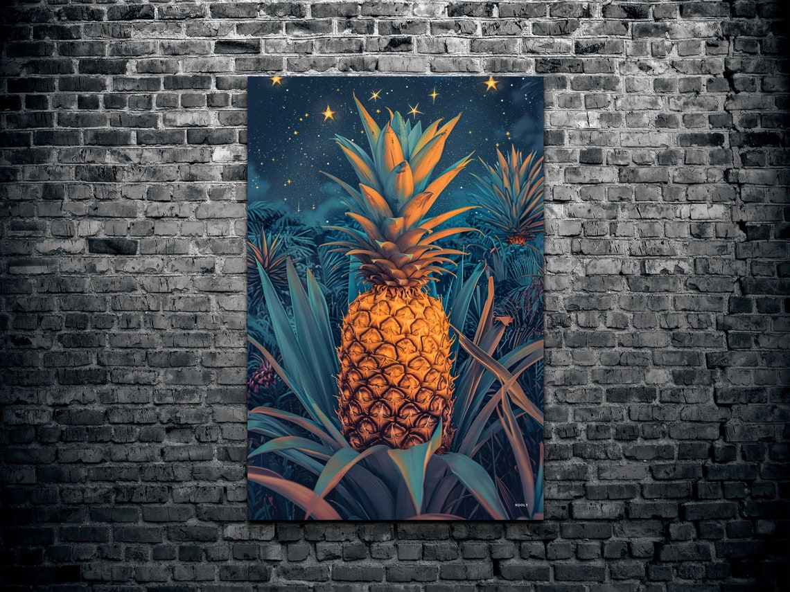Pineapple Under Starry Night Sky Tropical Jungle Fruit Wall Art - Image 2