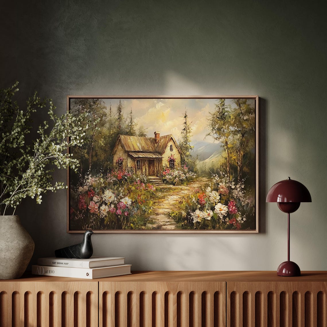 Rustic Forest Cottage With Flower Garden Path Vintage Wall Art - Image 5