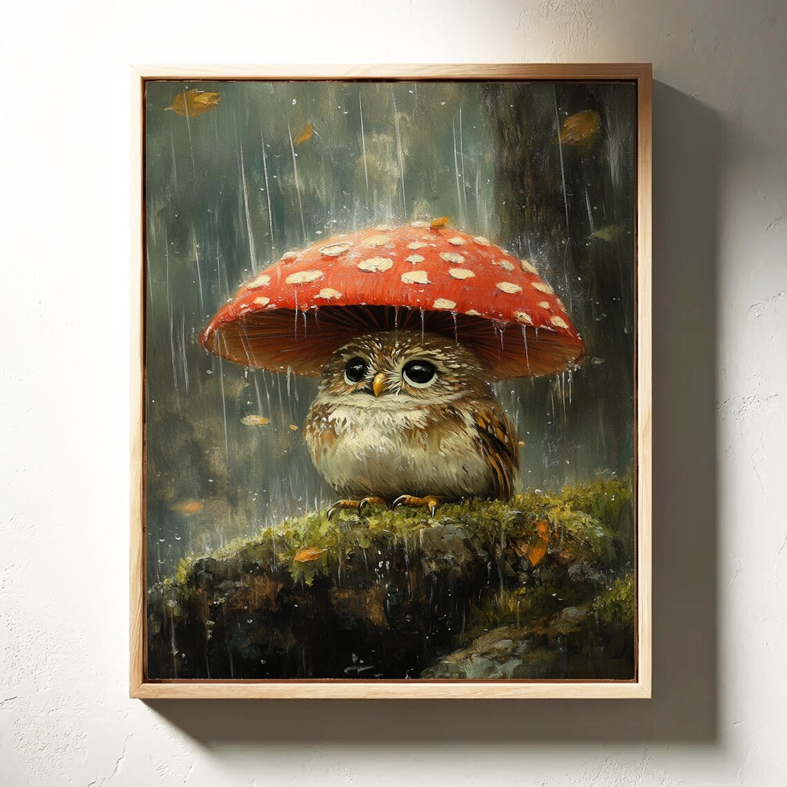 Adorable Owl Under Mushroom Art Print, Woodland Scene - Image 4
