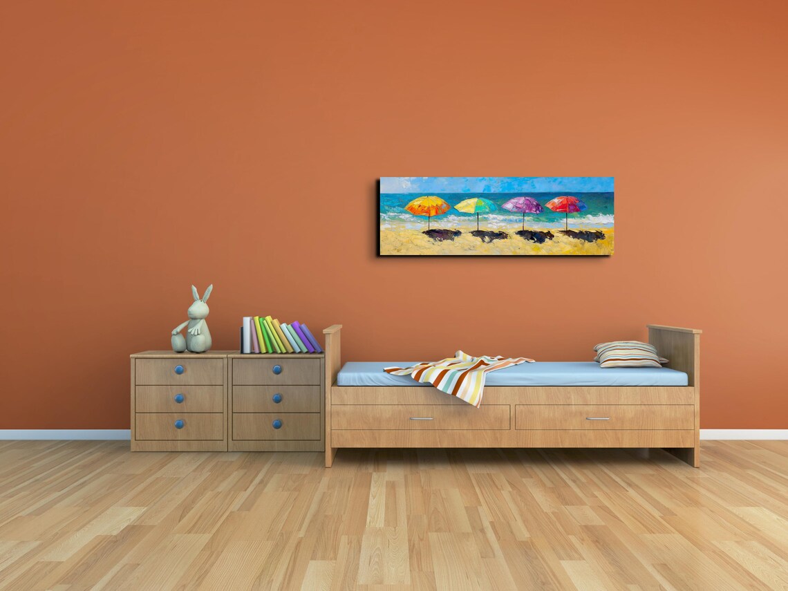 Beach Parasols Oil Painting, Panoramic Art Print - Image 3