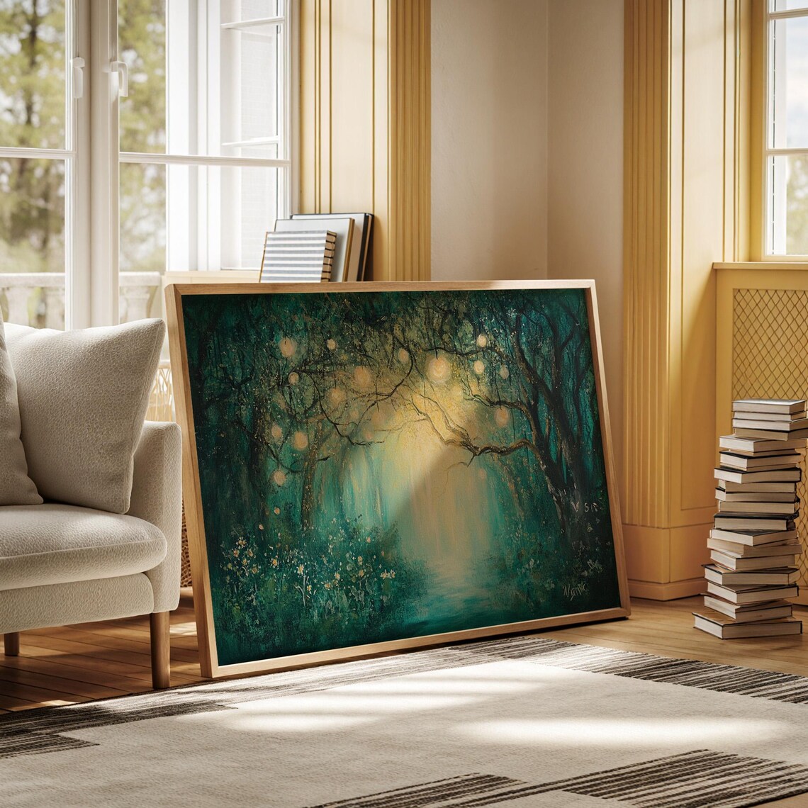 Whimsical Forest Path With Hanging Lights, Art Print - Image 6