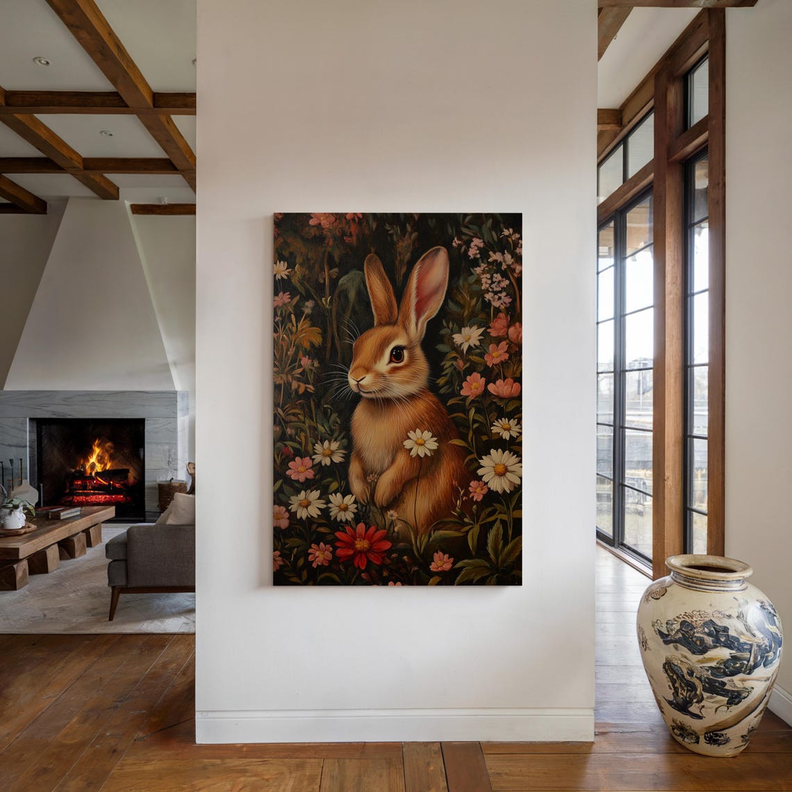 Sweet Rustic Rabbit Among Wildflowers Vintage Woodland Poster - Image 5