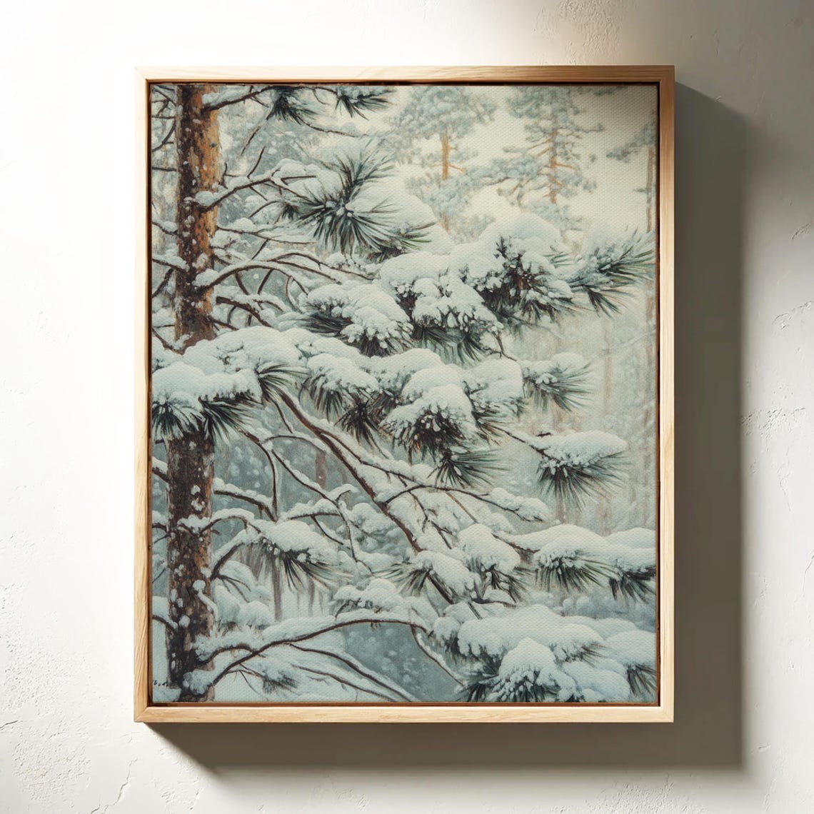 Snow Covered Pine Branches Misty Winter Forest Landscape Art Print - Image 5