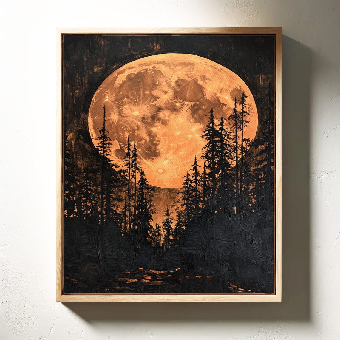 Orange Full Moon Over Forest Mystical Night Trees Enchanting Poster - Image 4
