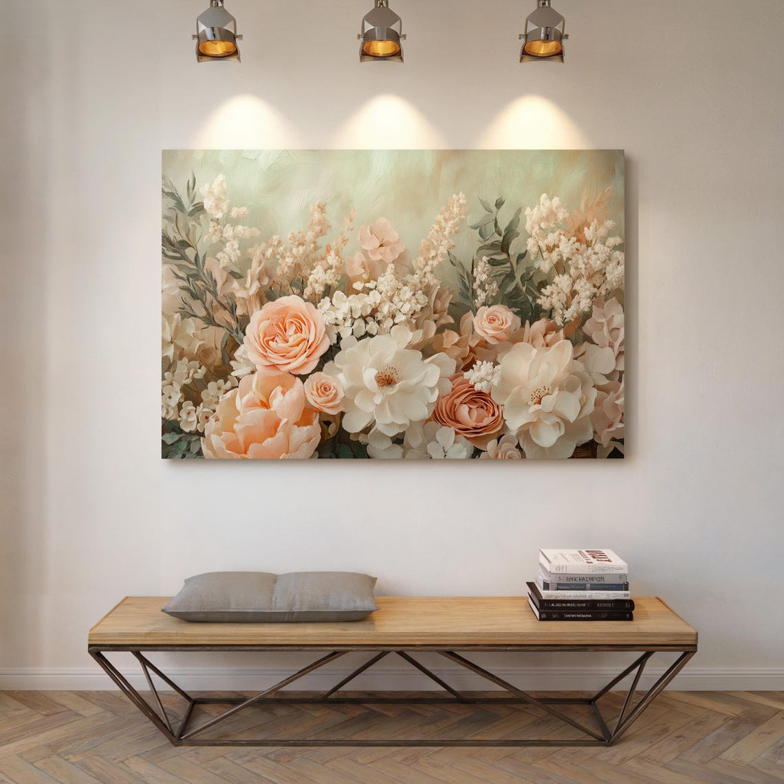 Soft Peach Ivory Floral Bouquet Botanical Vintage Painting Poster - Image 4