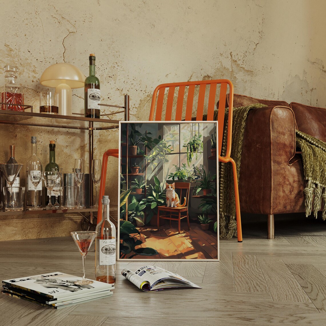 Orange Tabby Cat Poster Sitting Among Houseplants In Sunlit Window - Image 4
