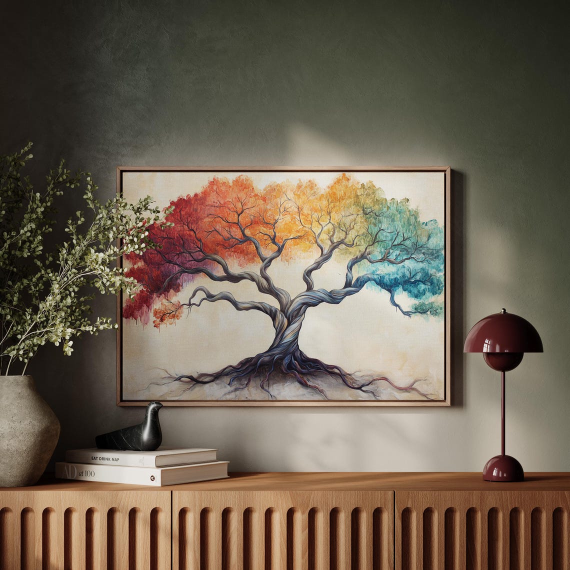 Rainbow Gradient Tree Twisted Roots Watercolor Style Wall Art Poster - Image 3