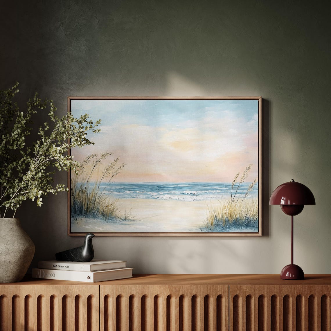 Coastal Sunrise Beach Sea Grass Waves Soft Morning Ocean Art Poster - Image 3