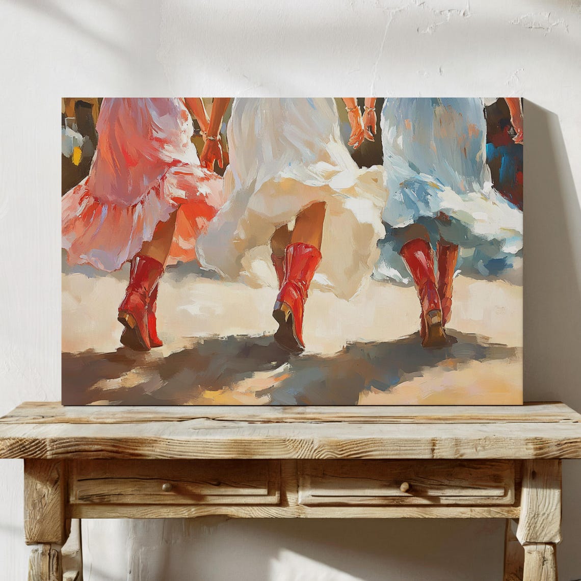 Country Dance Art Red Cowboy Boots Western Dress Painting Rustic Wall Decor For Farmhouse And Country Style Homes - Image 3